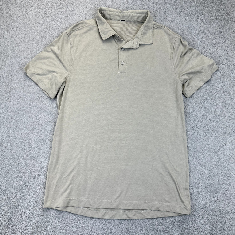 Lululemon Evolution Short Sleeve Polo Shirt Mens M Tan Performance Career Golf